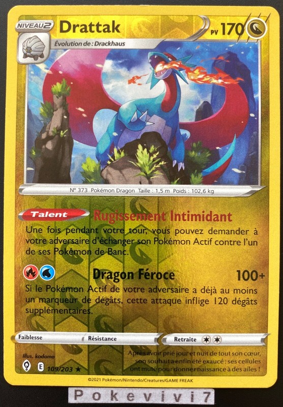 Carte Pokemon Drattak 109/203 Holo Reverse EpÃ©E Et Bouclier 7 Eb07 Fr Neuf