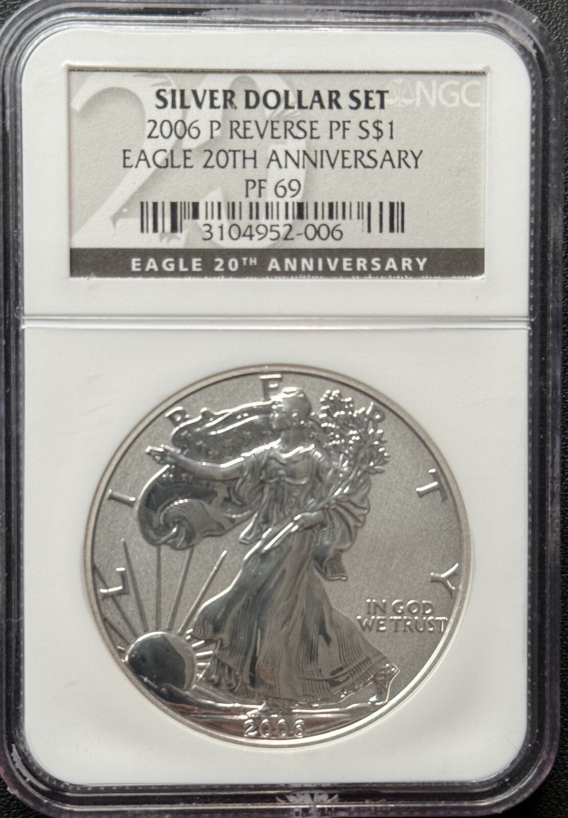 2006 P $1 20th Anniversary Silver Eagle Reverse Proof NGC PF