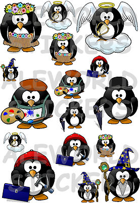 16 ADESIVI AUTO PINGUINI TUNING IMPERMEABILI FUNNY PENGUIN SPIRITOSI STICKERS S2