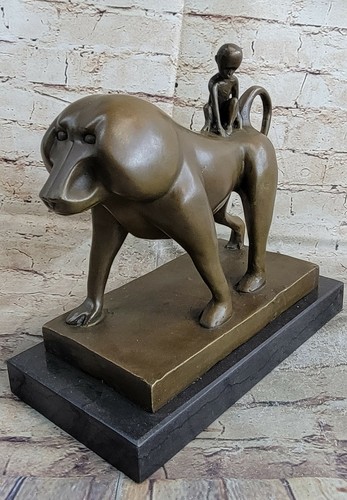 SOLID GENUINE BRONZE MONKEY MOTHER CARRYING BABY ON HER BACK SCULPTURE ARTWORK