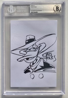TAD STONES SIGNED AND SKETCH ARTWORK DARKWING DUCK BECKETT AUTHENTIC AUTO ART