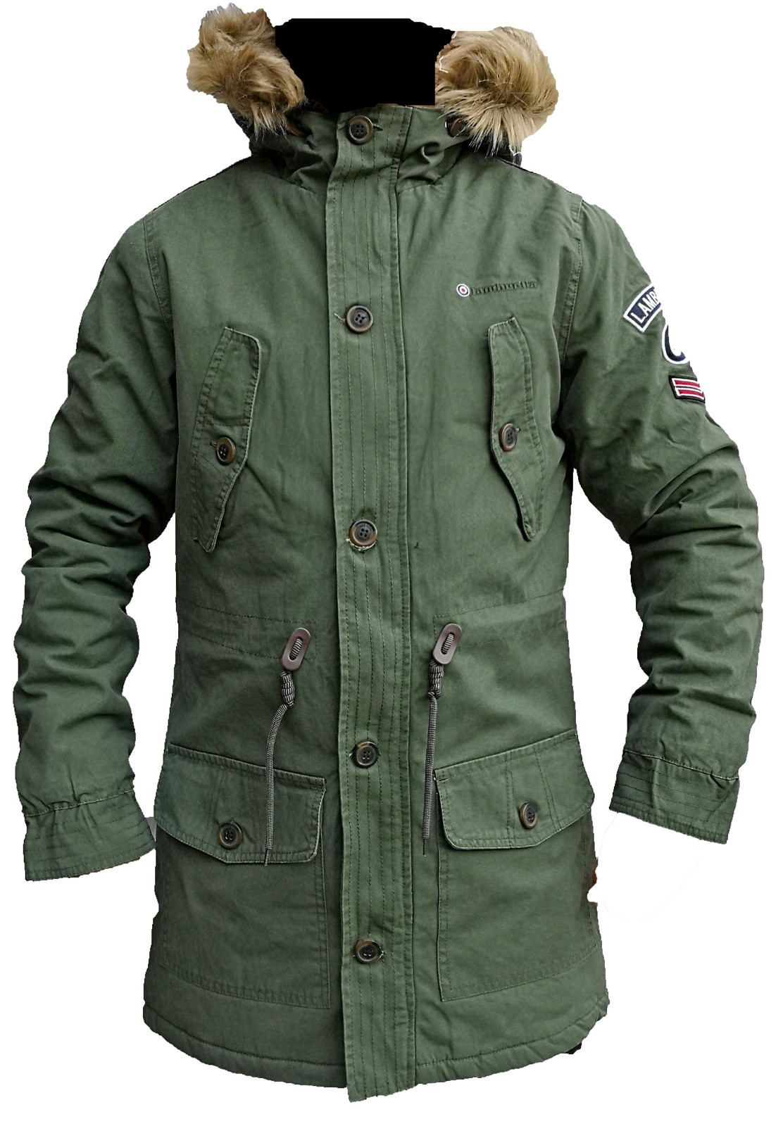 Lambretta Parka Coat Mens Fishtail Warm Lined Fleece Hooded MOD Padded