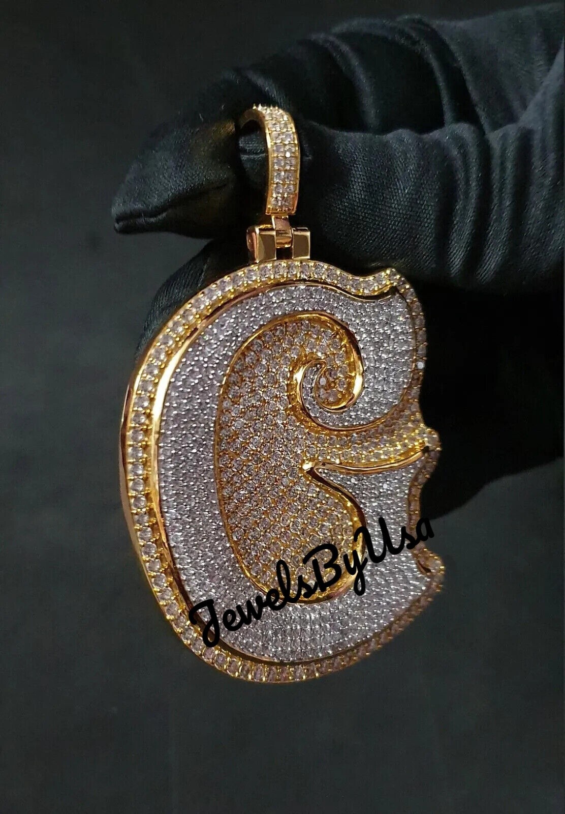 Pre-owned Nsg Men's Genuine Moissanite Custom Initial Pendant 3.3ct Yellow Gold Plated Silver In White