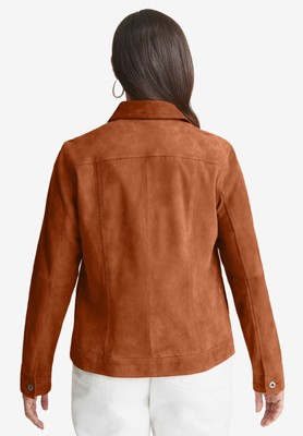 Pre-owned Jessica London Women's Plus Size Suede Jean Jacket - 12 W, Cognac In Brown