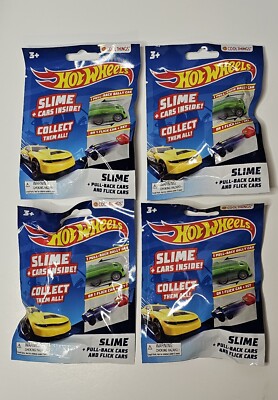   HOT WHEELS Slime Pull Back/Flick Car New Sealed Blind Bags, Lot Of 4 (Four)