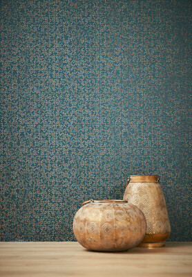 Vliestapete marokkanisches Grafik Muster petrol braun metallic 37866-4