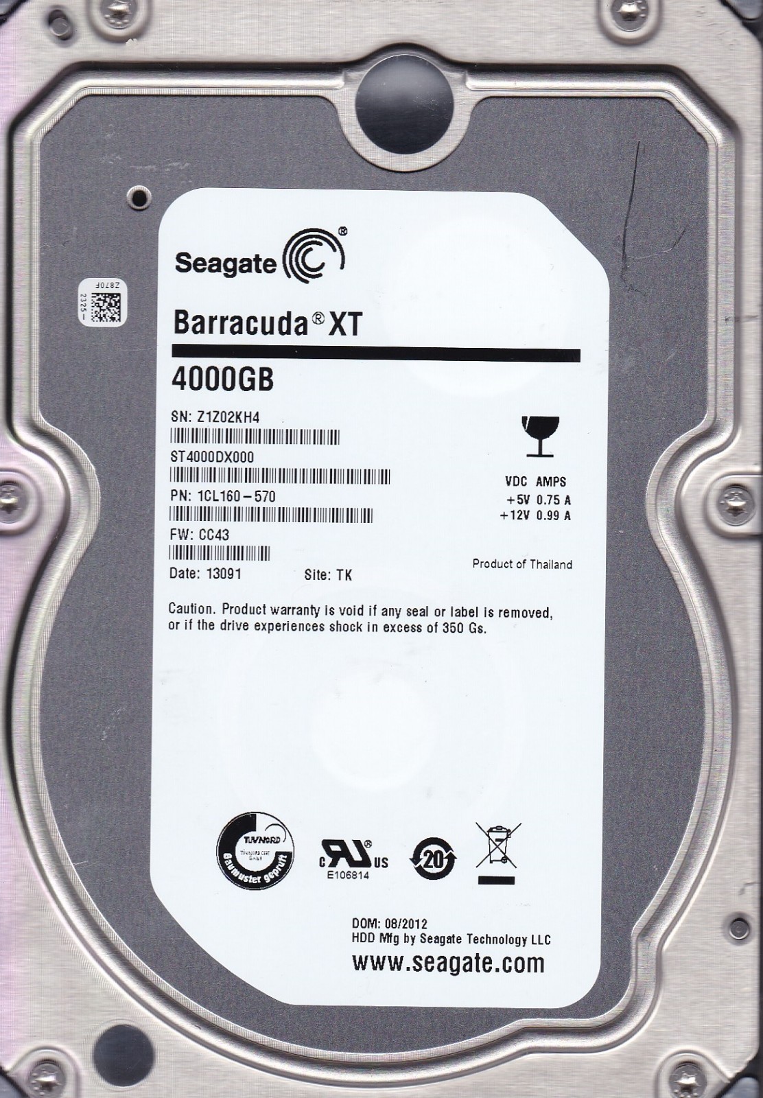 ✨4個セット✨HDD 1000GB✨大容量1TB✨2.5インチ✨06-02 Seagate XT ST4000DX000 pn: 1CL160-570 sn: Z1Z fw: CC43 TK