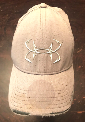 Distressed Under Armour Mens Heatgear Free Fit Fish Hooks Cap Hat Gray  Fitted M