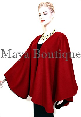 Pre-owned Maya Matazaro Reversible Cape Ruana Wrap Coat Black & Red Cashmere Wool Usa Made