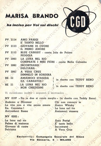 AUTOGRAFO su cartolina MARISA BRANDO Cantante Dischi CGD - Picture 2 of 2