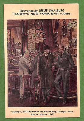 Esquire Illustration By Leslie Saalburg Harry's New-York Bar Paris 1947 Postcard