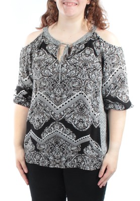 

INC Womens Black Tie с вырезами на рукавах Топ с рукавами 3/4 и V-образным вырезом с принтом Размер, Черный