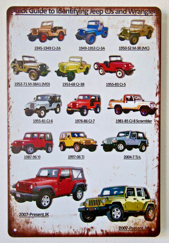 Jeep Modelle Wrangler Cjs Vintage Retro Blechschild 20x30cm Nostalgie Geschenk