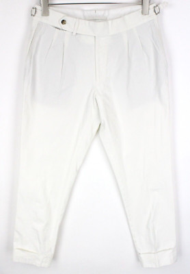 SUITSUPPLY Men Trousers Braddon UK32R Off-White Pure Cotton Turn-Up Unlined