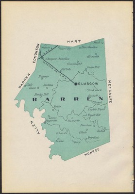 BARREN County KENTUCKY Antique Map 1893