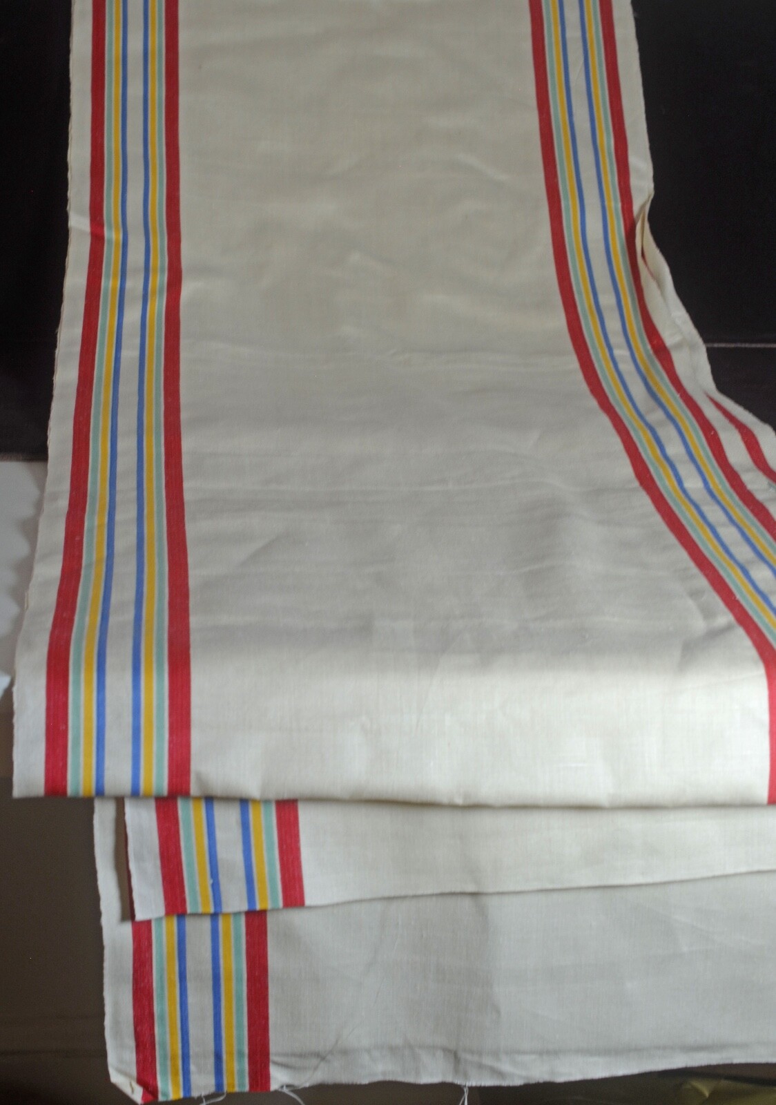 VINTAGE EUROPEAN TOWELING LINEN FABRIC STRIPED UU278