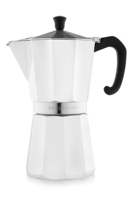 Stovetop Espresso Maker Moka Pot (White, 9 Cup)