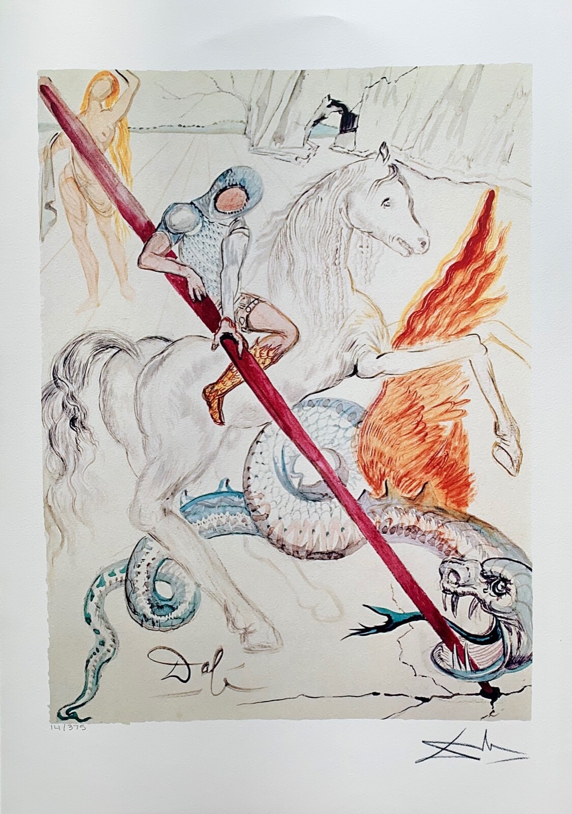 Salvador Dali ST GEORGE & THE DRAGON Facsimile Signed Numbered Giclee 24" x 17"
