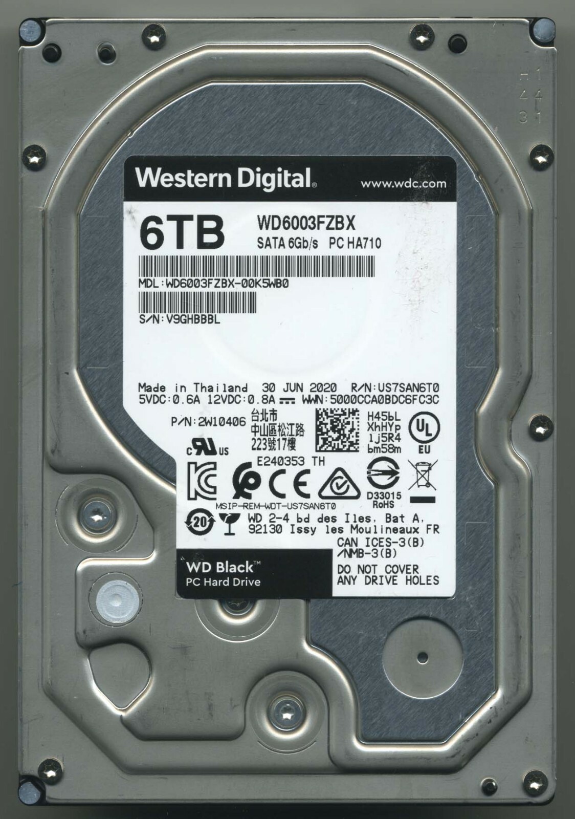 Western Digital Black WD6003FZBX-00K5WB0 6TB PN:2W10406 256M 7200