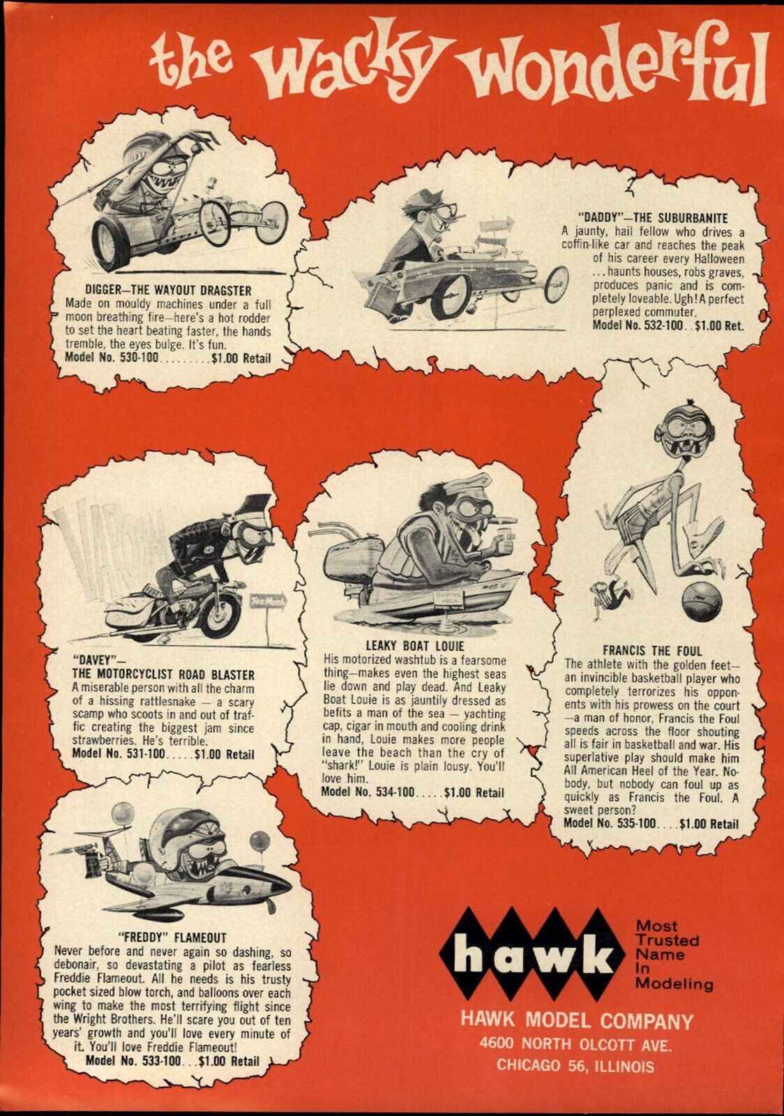 1964 PAPER AD 2 PG Hawk Scale Model Kit Weird-Ohs Drag Hag Freddy Flameout +++ 1964 PAPER AD 2 PG Hawk Scale Model Kit Weird-Ohs Drag Hag Freddy Flameout +++