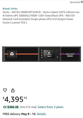 Vertiv Liebert 3000VA 2700W 120V Rack 2U UPS GXT5LI-3000LVRT2UXL Lithium-Ion