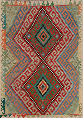 Flat Weave Wool Kilim Oriental Area Rug Pastel Color Hand-woven Carpet 6x8