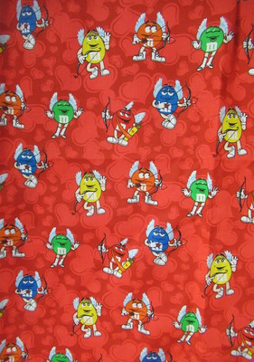 M&M Candy Valentine Cupids on Hearts Cotton Fabric - 1/2 Yard - New