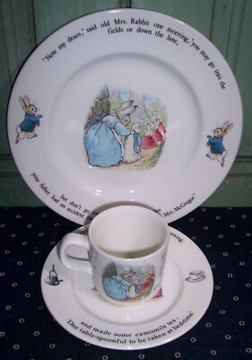 3Pcs Wedgwood Beatrix Potter Peter Rabbit Plate Saucer Tea Cup Etruria Barlaston