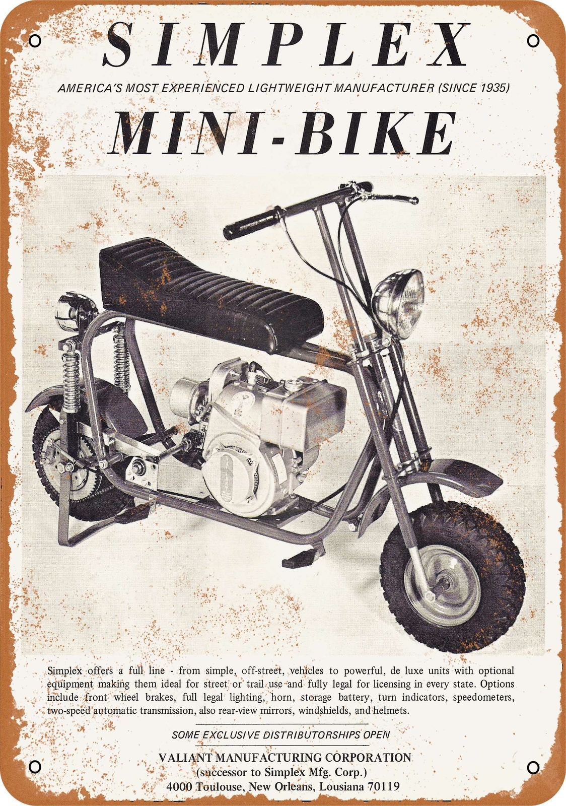 Metal Sign - 1969 Simplex Mini-Bike - Vintage Look Reproduction