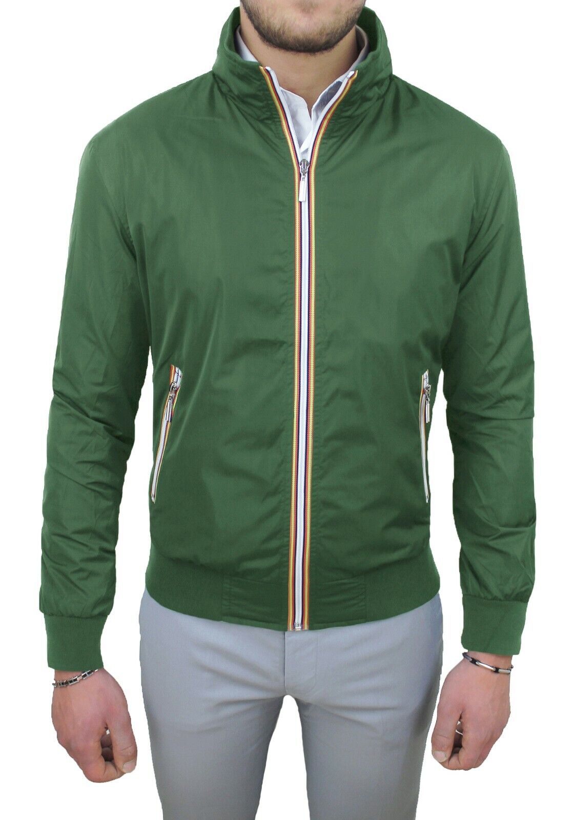 Giubbotto giacca uomo verde casual slim fit giubbino trench primavera estate