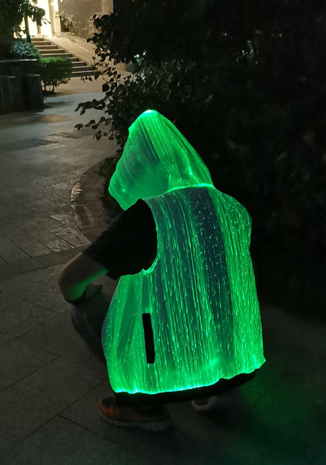 Pre-owned Handmade Men Led Hoodies Sound Activated Optic Fiber Cothing Party App Control Rgb Lights In White