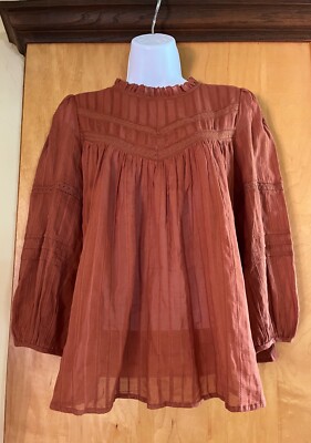 WOMEN'S UNIVERSAL THREAD RUST 100% COTTON LONG SLEEVE PEASANT BLOUSE TOP - XS