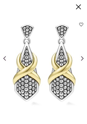 LAGOS Embrace 18K Gold silver 925 two tone X Drop Earrings NEW $800 Caviar