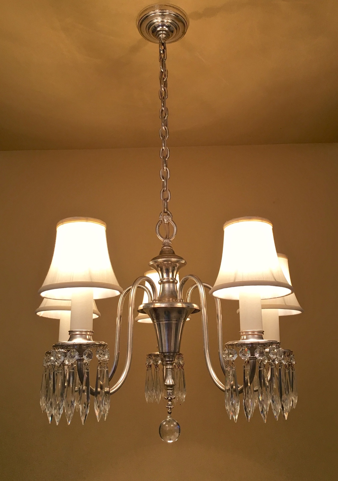 Vintage Lighting restored 1940 silver crystal chandelier