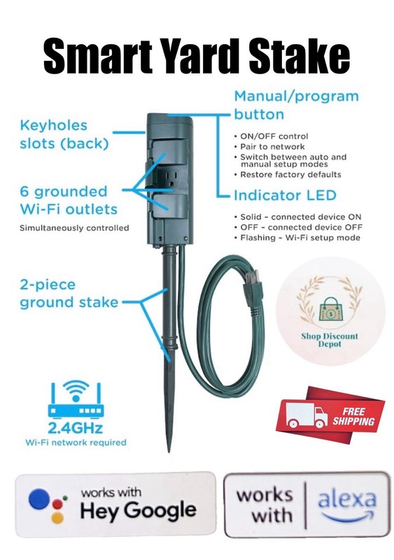 Jasco Outdoor WiFi Smart Yard Stake Alexa Hey Google Christmas