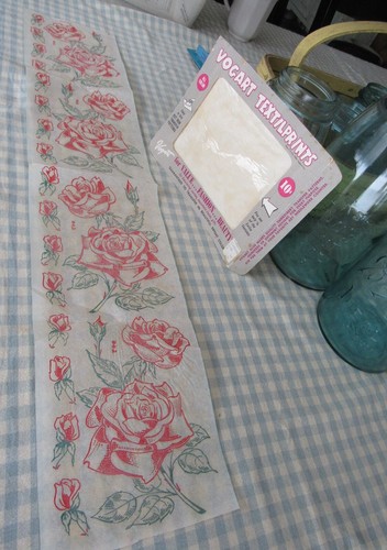 Vintage VOGART Textilprints 42 Big Red Roses Hot Iron Transfer Pattern Tea Towel