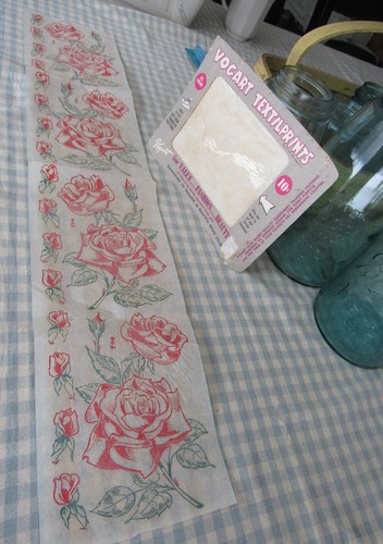 Vintage VOGART Textilprints 42 Big Red Roses Hot Iron Transfer Pattern Tea Towel