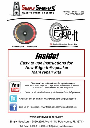 12" Sony SS-U521AV SS-U530AV, SS-U591AV, Speaker Foam Woofer Repair Kit (PAIR)