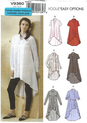 Vogue V9360 Button-Front Shirts w Hi-Low Hem & Belt Sz 4-14 UNCUT Pattern