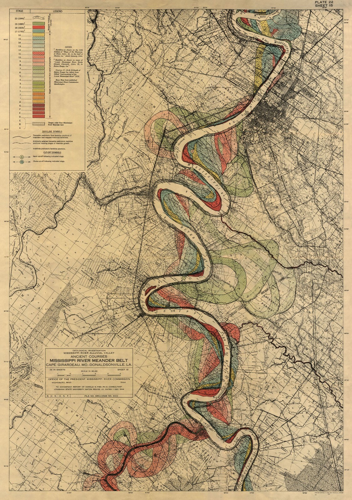 Baton Rouge, Mississippi River, Meander Belt, Harold Fisk Map, Page 22 Sheet 15