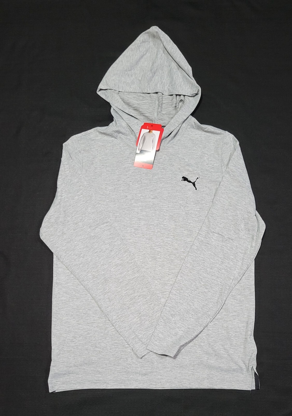 PUMA Mens Train Power Sports Fleece Hoodie Performance size Medium Gray-Black