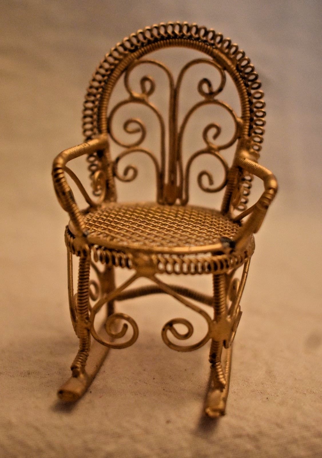 Miniature Metal Rocking Chairs & Baby Bassinet 3 pc. set Doll Furniture detailed