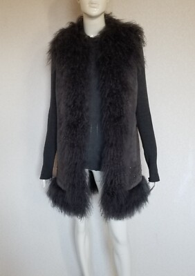 Milestone Lange feminine Leder Weste mit  Echtfell  Mongolian Fell Nieten