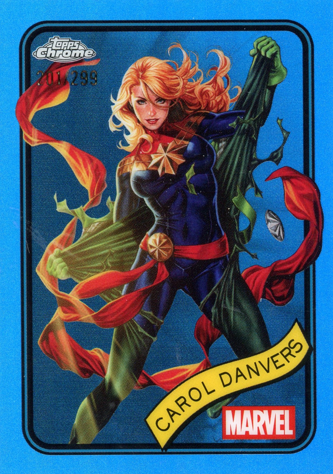 2025 Topps Marvel Chrome BLUE REFRACTOR #172 Carol Danvers 201/299