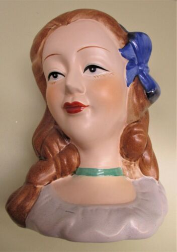 Pretty 6" Ceramic Pretty, Long Brown Hair Lady Head Vase Planter