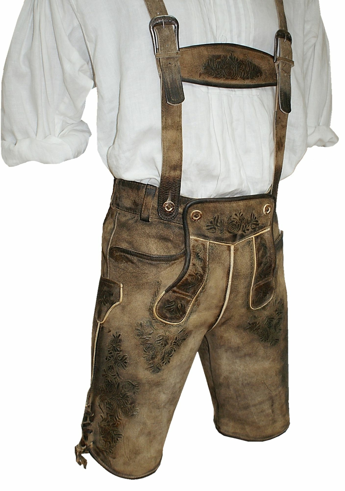 MADDOX GR.44-66 TRACHTENLEDERHOSE PLATTLERHOSE LEDERHOSE HIRSCHLEDER-OPTIK SPECKIG KURZ