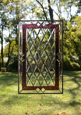 20.25" x 34.25"  Stunning Handcrafted stained glass Clear Beveled window panel 