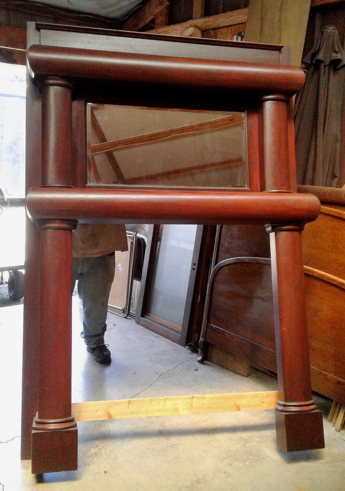 Mahogany Fireplace Mantel Antique Large with Full Columns Beveled Mirror