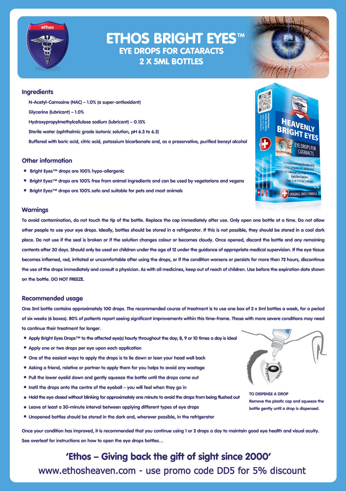 Ethos Bright Eyes NAC Cataract Best Selling Eye Drops Since 2000 for ALL Ages