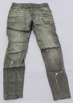 DSquared2 Men's Paint Splatter Distressed Skinny Jeans CD4 Gray Size 48x29